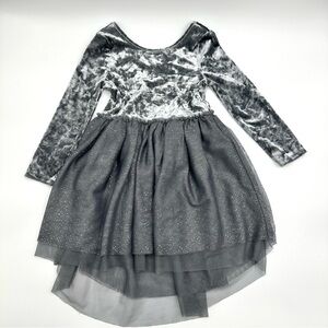 Cat & Jack Sparkly Silver Crushed Velvet Dress with Glittery Tulle Skirt - Sz 3T